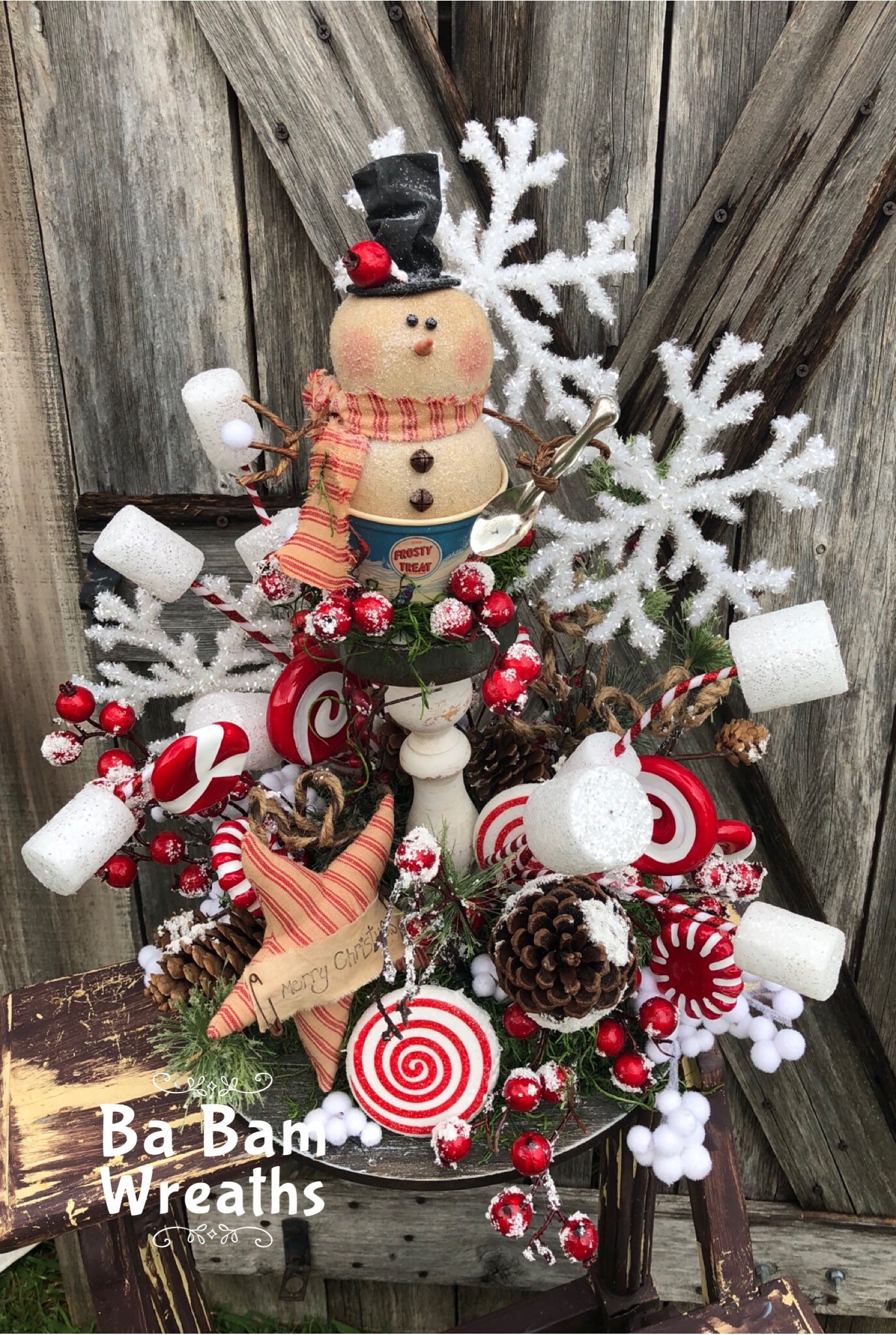 Christmas Centerpiece, Christmas Floral, Christmas Decor, Snowman