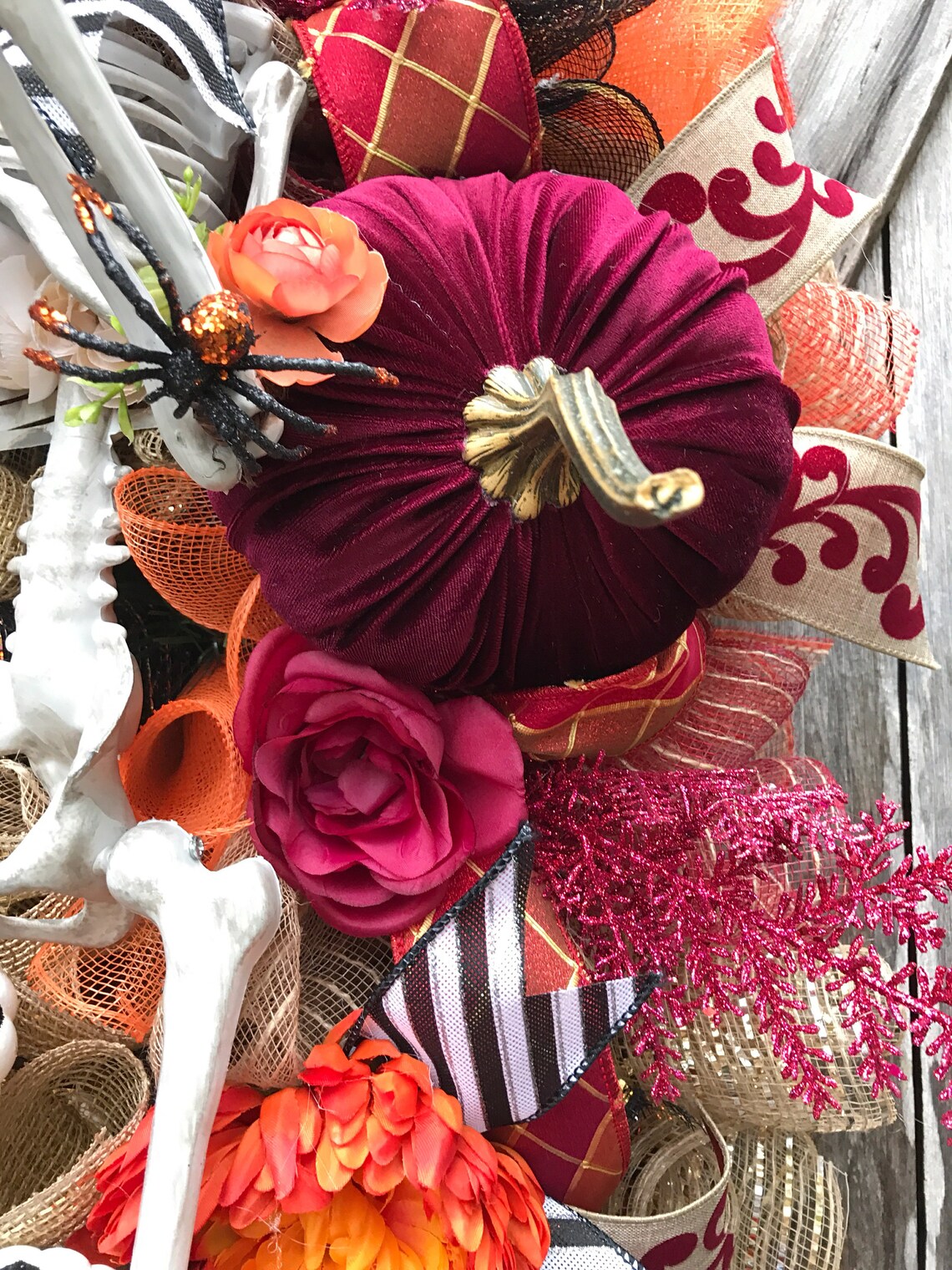 Halloween Swag Skeleton Wreath Skeleton Decor Halloween Etsy