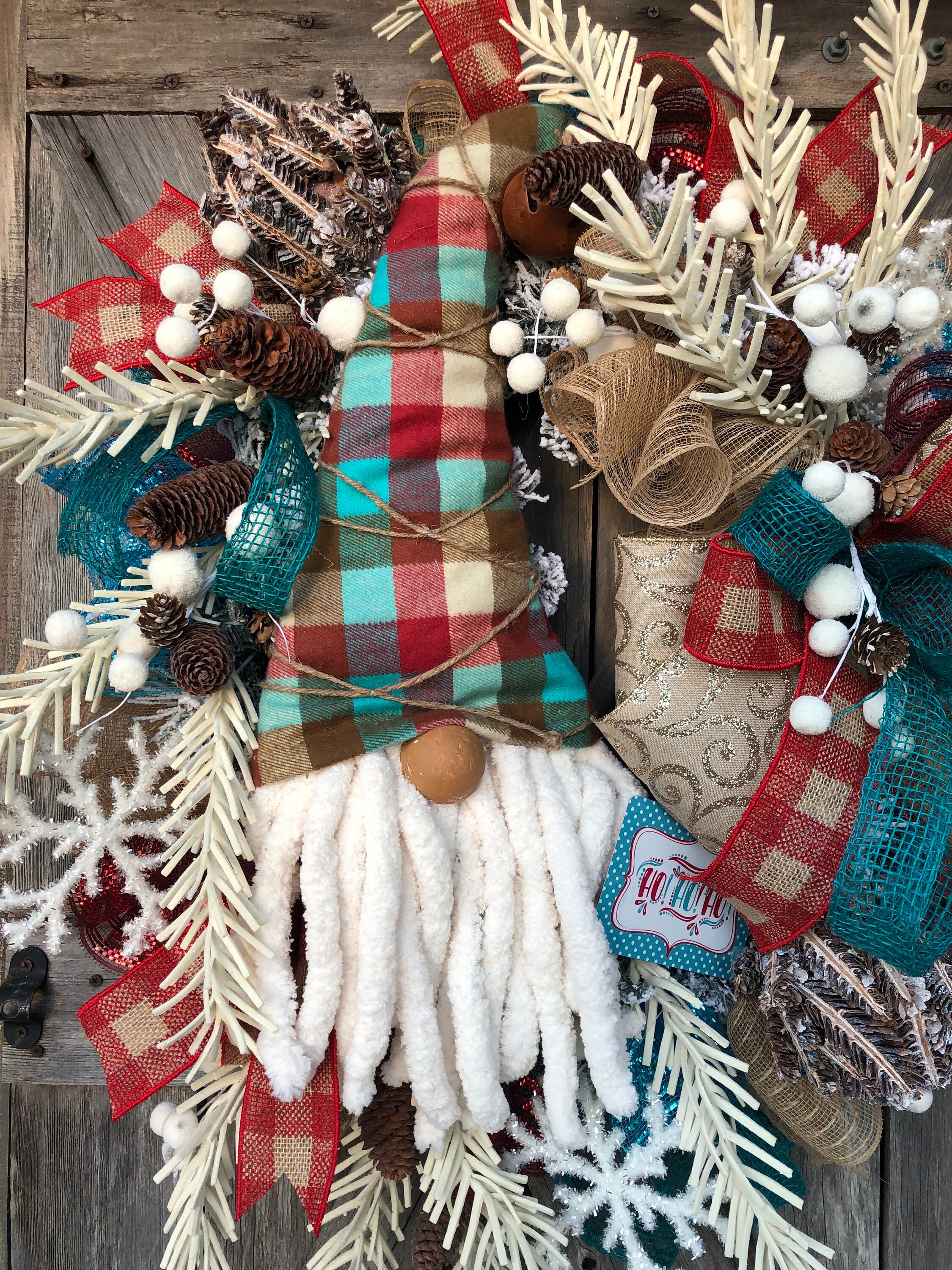 Gnome Wreath, Christmas Gnome Wreath, Winter Wreath, Gnome Decor, Rustic Christmas