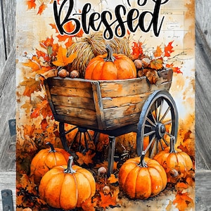 Calabazas de carro bendecido, letrero de otoño, decoración otoñal, arte mural otoñal