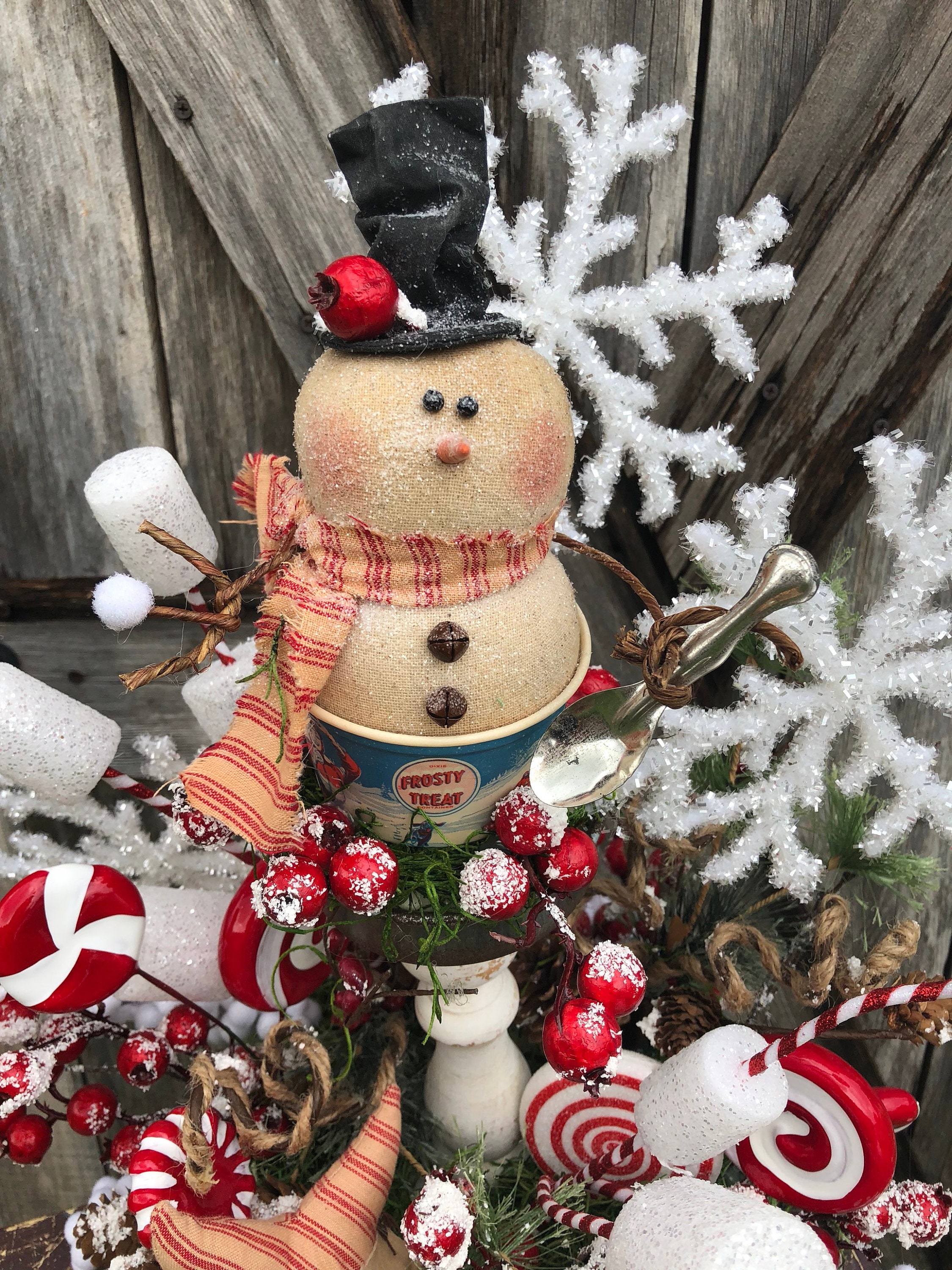 Christmas Centerpiece, Christmas Floral, Christmas Decor, Snowman