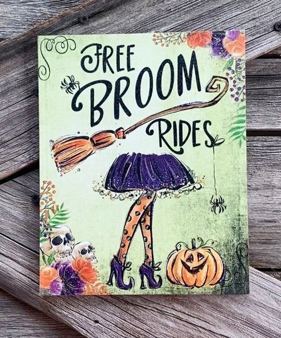 Free Broom Rides, Halloween Sign, Halloween Decor, Halloween Wall Art