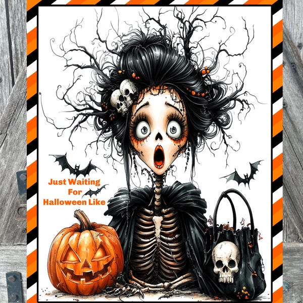 Just Waiting For Halloween Like, Halloween Sign, Halloween Decor, Halloween Wall Art