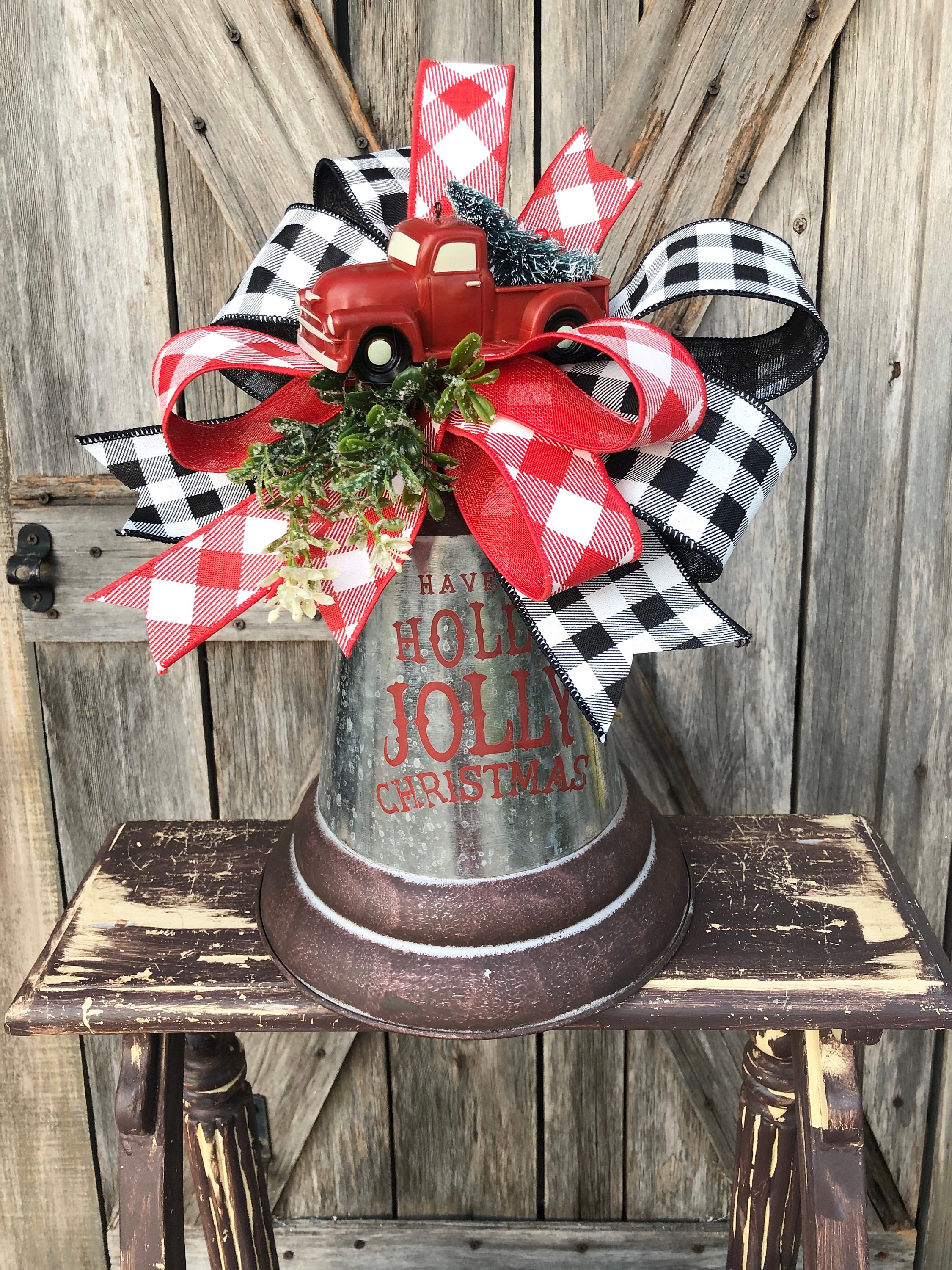 Red Truck, Christmas Bell, Rustic Christmas Centerpiece, Country