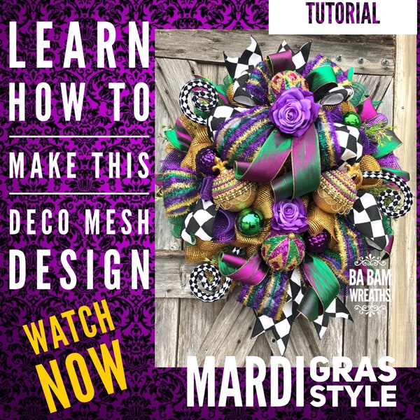 How To Video, How To Wreath, Wreath Tutorial, Mardi Gras Wreath, Mesh Wreath