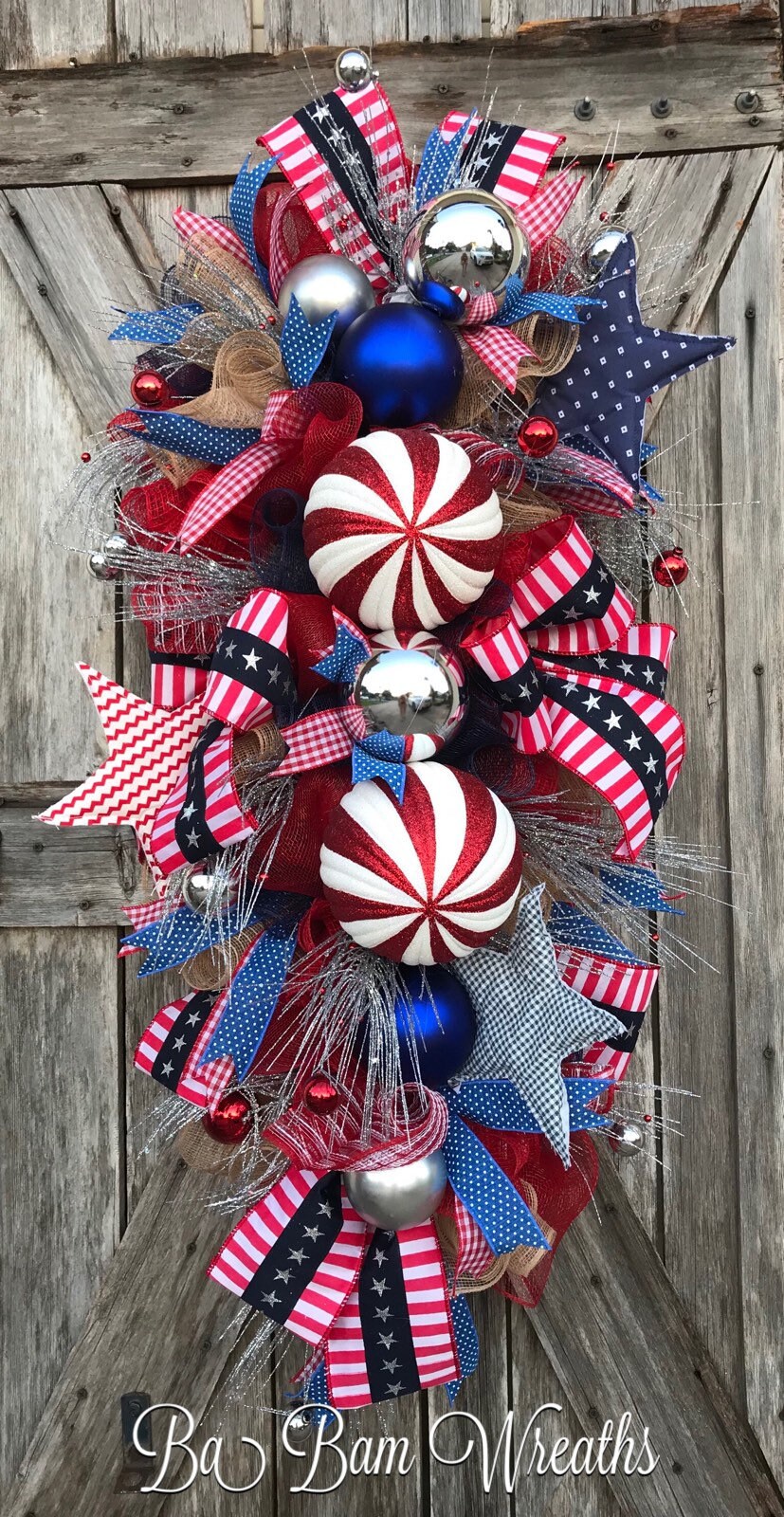 Patriotic Wreath for Front Door Patriotic Swag Summer Wreath