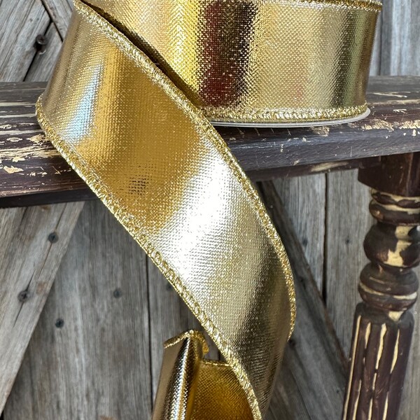 1.5 Inch Metallic Gold Wired Ribbon