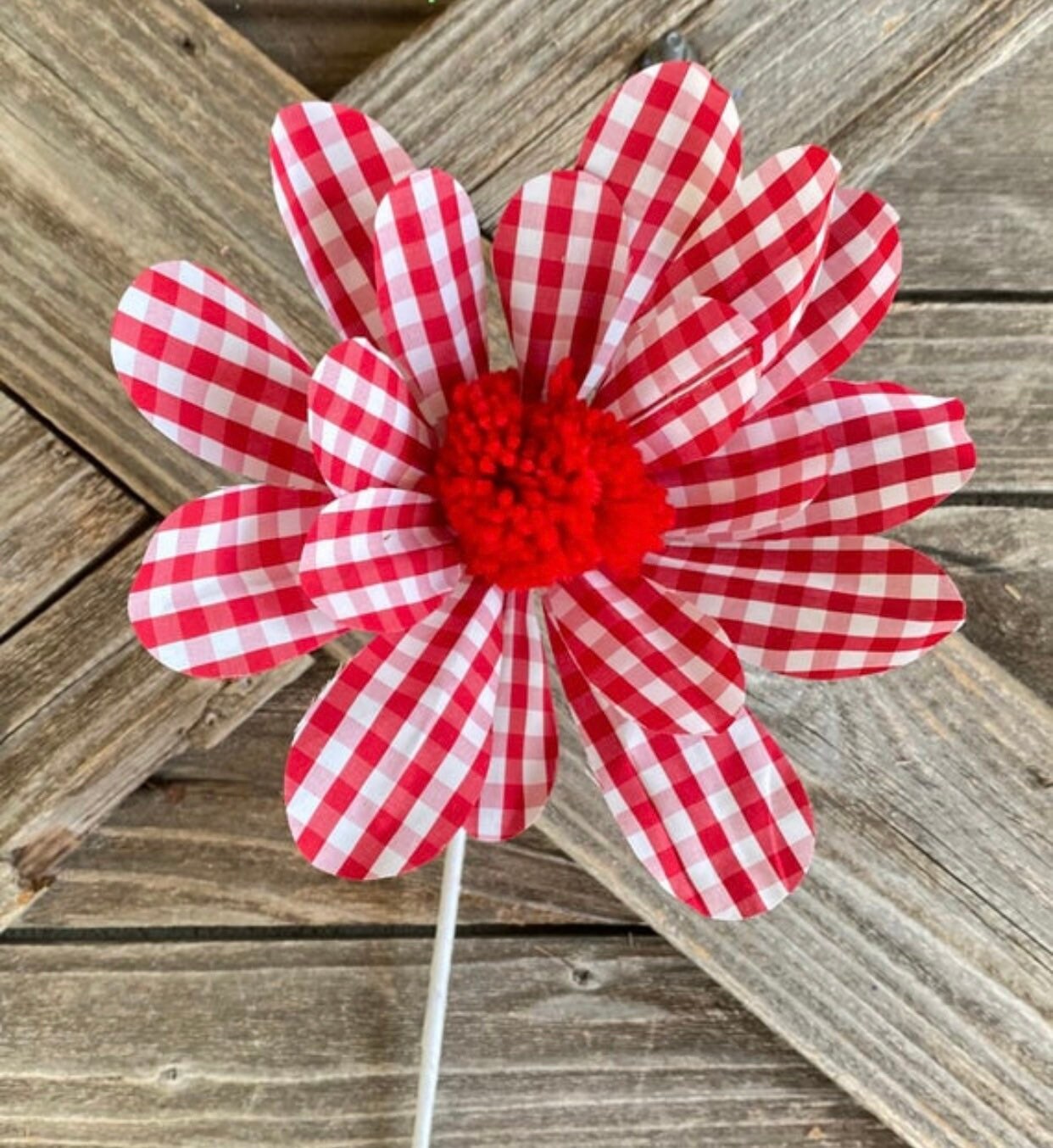 Red Gingham Flower Pick, Wreath Supply, Floral