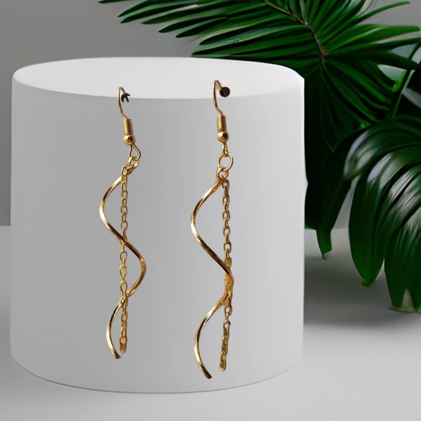 Elegant Multi Strand Chain Spiral Earrings with Gold Silver Bronze Charm | Partyware Present | Gift for Her | Handmade Coil Dangle Earrings