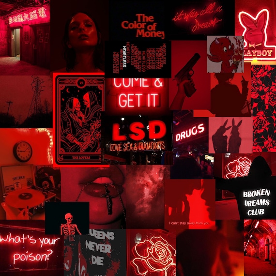 Dark Red Moody-VSCO DIGITAL Wall Collage 40pcs | Etsy