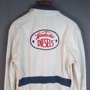 Vintage 1940s Waukesha Motor Co.Denim HBT Shop Coat Work Jacket Diesel Backpatch
