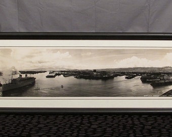 Jahrgang 1940er Jahre Honolulu Harbor Hawaii Panorama-Foto Antik SS Monterey Hawaiiana Dancy