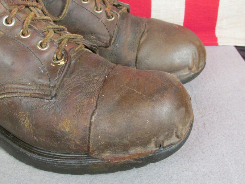 Vintage 1970s Red Wing Leather Work Boots W/ Leather Toe Cap Sz 8.5 ...