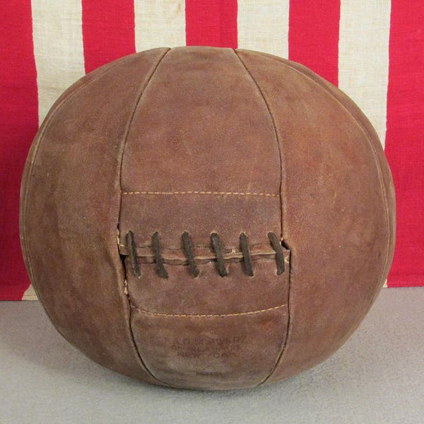 Vintage 1930s FAO Schwarz Leather Medicine Ball w/Laces Boxing 6 Lbs. Antique