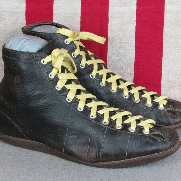 Vintage 1930s Wilson Leather Basketball Sneakers High Top Gym Shoes Boxing 8.5