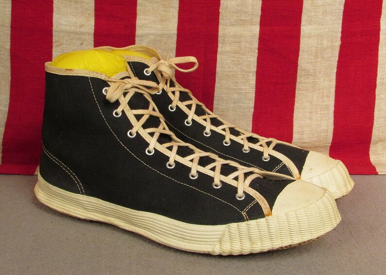 Vintage 1950s Bata Black Canvas Basketball Sneakers High Top Etsy