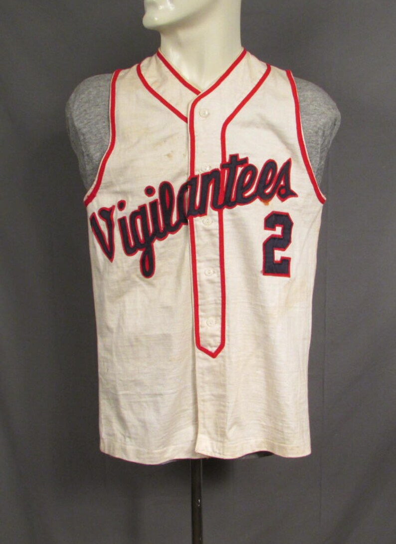 Vintage 1950s Vigilantees Baseball Uniform Shirt Sleeveless Etsy