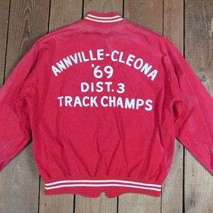 Vintage 1960s Annville Cleona H.S.Varsity Red Cotton Jacket '69 Track Champs PA.