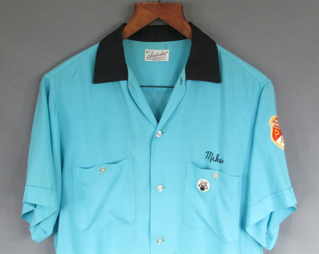 Vintage 1950s Amberley Bowling Shirt Rayon Gab Jamestown Polish