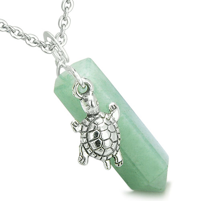Amulet Turtle Lucky Charm Crystal Point Green Quartz Pendant Etsy