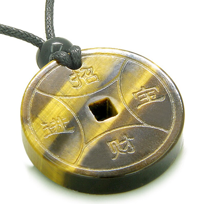 Amulet Lucky Coin Medallion Tiger Eye Good Luck Powers Pendant Etsy