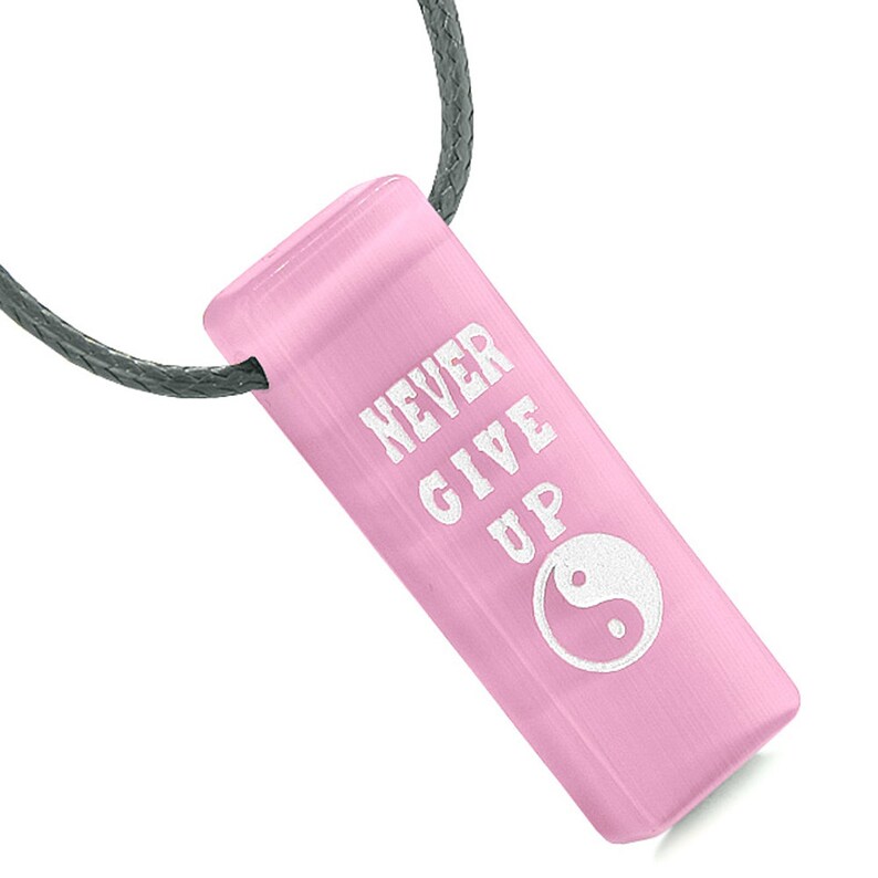 Never Give Up Tags Love Couples or Best Friends Yin Yang Amulets Sky Blue Simulated Cats Eye Necklaces
