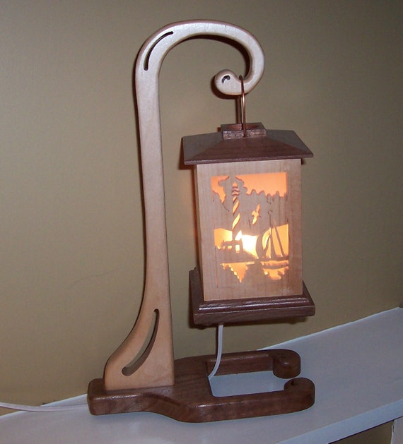 Items similar to Lighted Lantern Hanging on Holder Light House Sea Scape Scene on Etsy