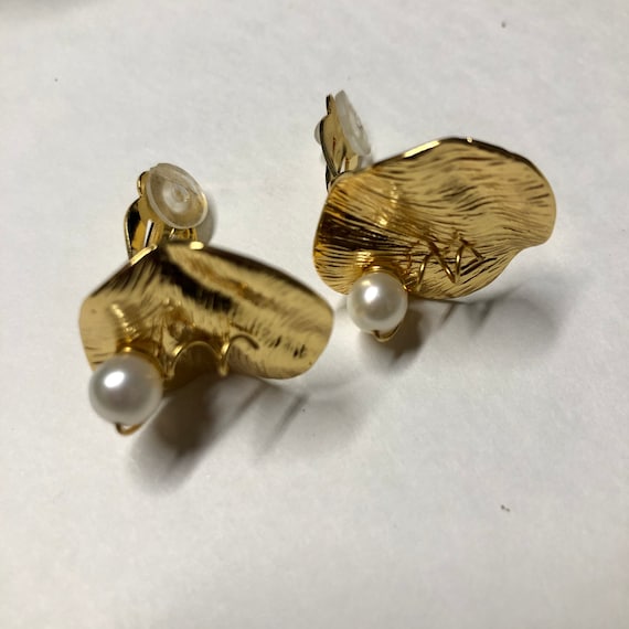 CELINE earrings | gold Celine clip on pearl earrin
