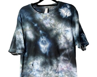 Black and Blue Ice Dye T-shirt: Handmade Spooky Halloween Shirt