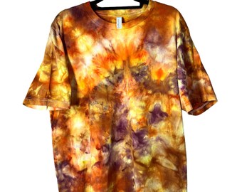 Orange & Purple Ice Dye T-shirt: Handmade Cotton Tie Dye