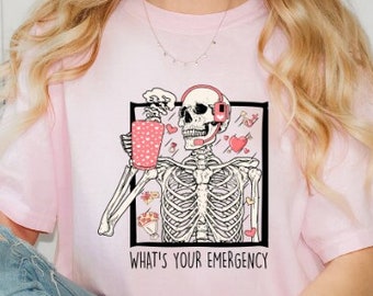 911 Dispatcher Valentine's Day T-shirt: Skeleton Emergency Design