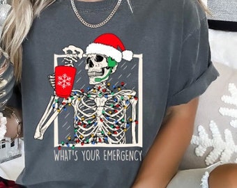 911 Dispatcher Christmas T-shirt: Skeleton Headset, Thin Gold Line