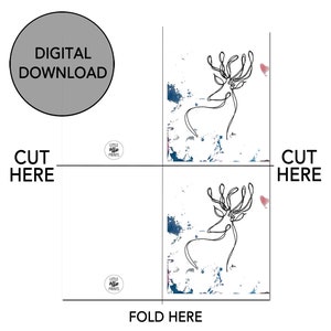 Printable Reindeer Holiday Card, Greeting Card, Christmas Card, Hand ...