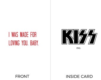 KISS card - valentine, funny anniversary card, rock and roll card.