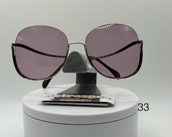 Vintage Oversize Sunglasses NOS Drop Temple Purple Lens Gold/Burgundy Frame 80s
