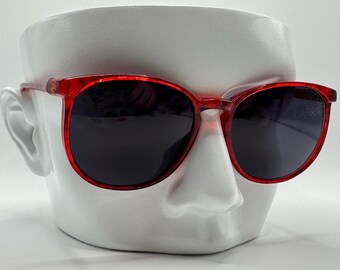 Original Vintage Sunglasses 80s Large Plastic Red and Clear 