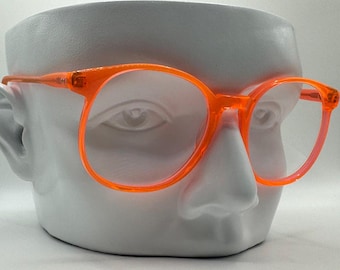 NEW Vintage Oversize Eyeglasses | Non RX | Preppy 90&#39;s Style | Clear Lens | Neon Orange Frame | Nineties | 1990&#39;s | #649 | Retro Glasses