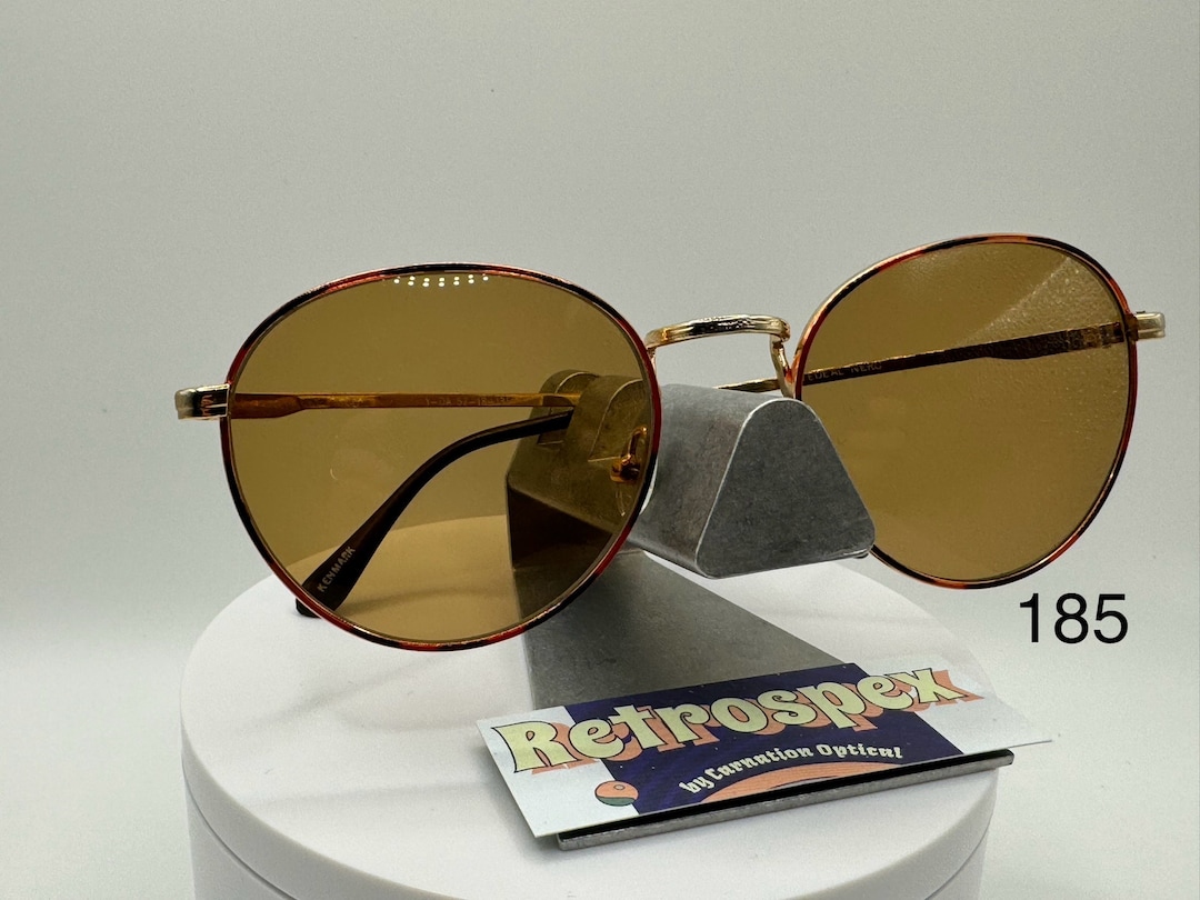 Vintage Oversize Sunglasses NOS Round Metal Brown Lens Gold Demi Frame 80s-90s Vintage Oversize Sunglasses | NOS | Round Metal Style  main image 3