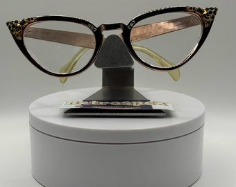 Antique Eyeglasses NON RX | NOS | Rose Gold Cat Eye Style | Clear Lens | Wearable | 1940&#39;s-1950&#39;s | #A3 | Vintage Glasses