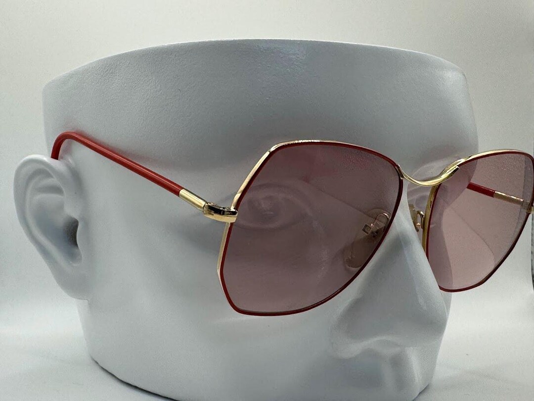 True Vintage Oversize Sunglasses NOS Pink Lens Red/Gold Frame Oleg Cassini #553 True Vintage Oversize Sunglasses | NOS | Round Style | Brown  main image 3