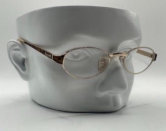 Vintage Y2K Eyeglasses | NOS | Narrow Metal Style | Gold & Leopard Frame | Clear Non RX Lenses | 2000's | #773 | Retro Glasses | Marelli