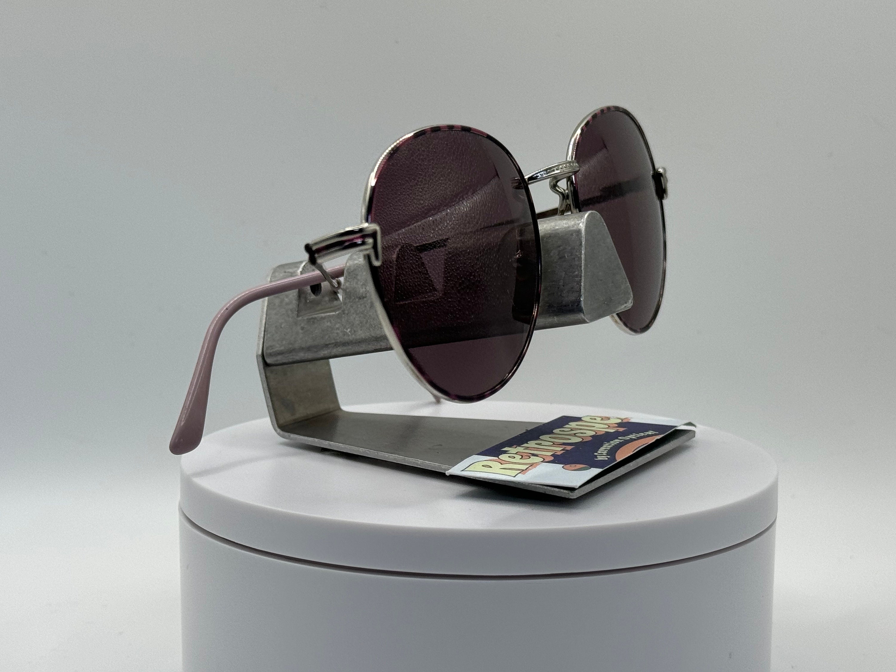 Vintage Oversize Sunglasses NOS Round Purple Lens Silver/Purple Frame Blue Bay Classic Oversize Joplin Style Hippie Round Circle Lens  main image 3