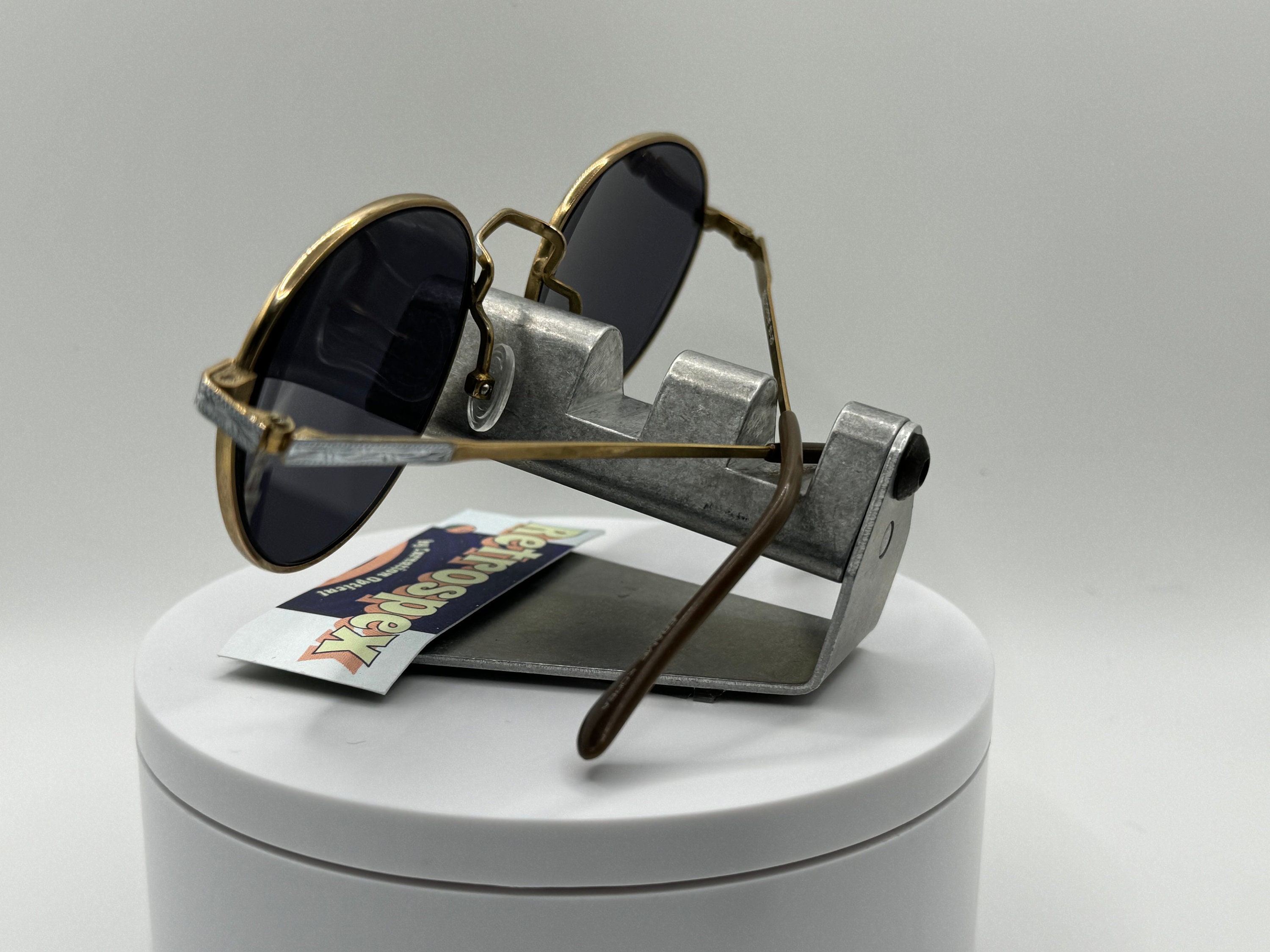 Vintage Oversize Sunglasses | NOS | Round Metal Preppy Style | Medium Brown Lens Vintage Oversize Sunglasses NOS Preppy Round Metal Style  main image 4