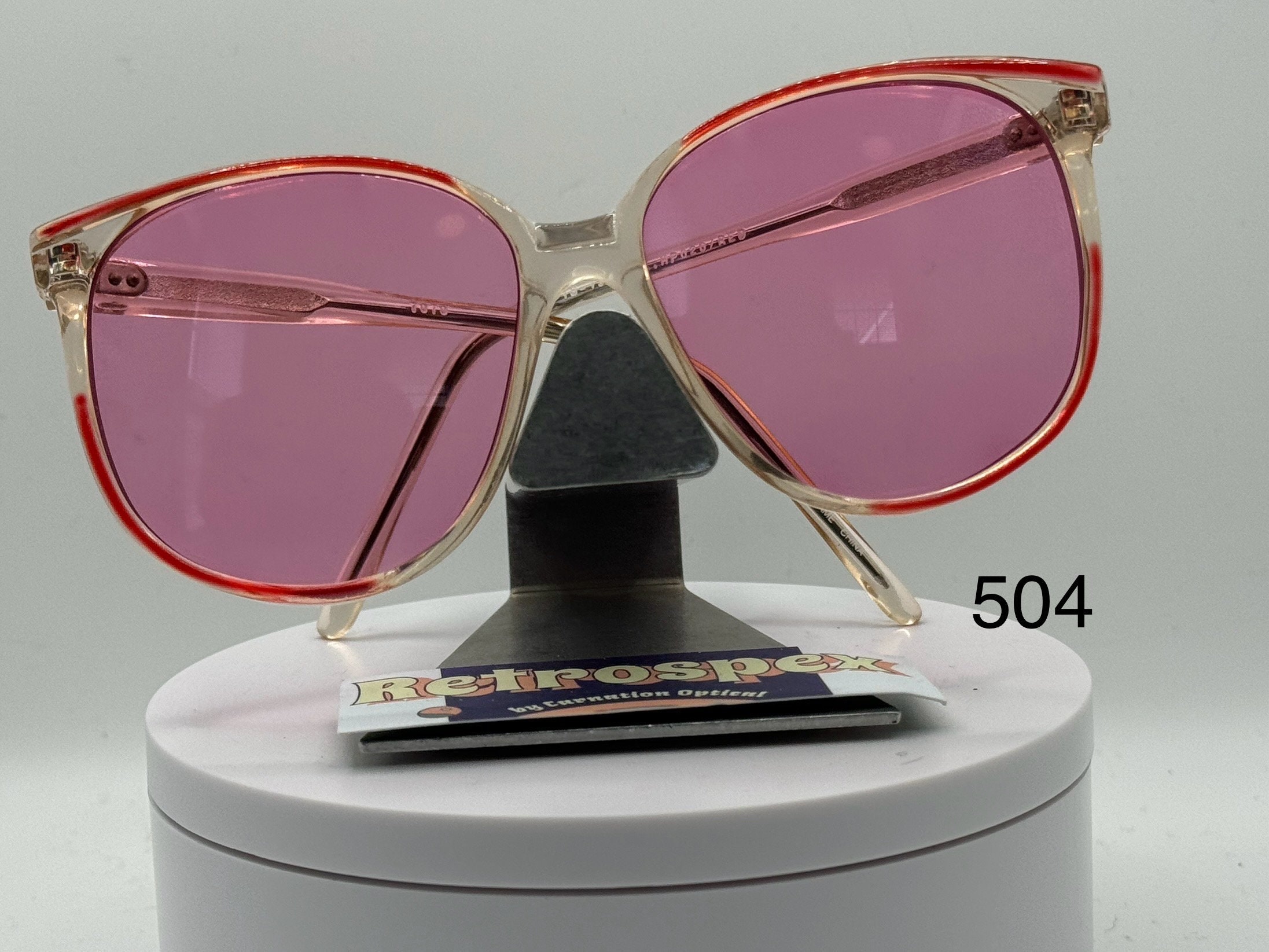 Vintage Oversize Sunglasses NOS Preppy Pink Solid Lens Pink Frame 80s-90s Retro Vintage Oversize Sunglasses | NOS | Preppy Style | Bright  main image 3