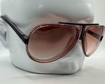 New 1970s Vintage Oversize Sunglasses |NOS| Plastic Aviator Style Rose Fade #387