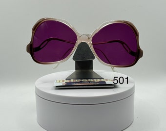 Vintage Oversize Sunglasses | NOS | Drop Temple Style | Purple Lens | Brown/Clear Plastic Frame | 1970's-1980's | #501 | Retro Glasses