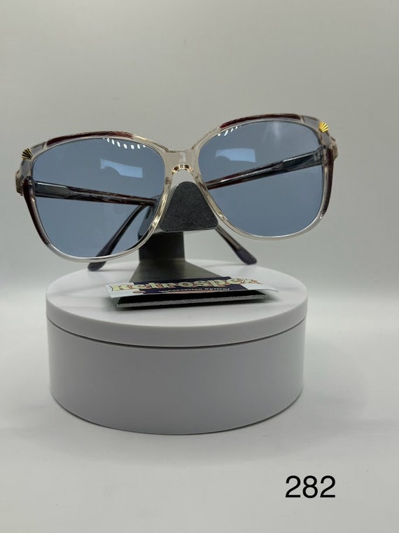 True Vintage Sunglasses | NOS | Preppy Style | Crystal Blue & Gold | Grey Lens VWC Eyewear Big Classic C Sunglasses | 18KT Gold-Plated  main image 4