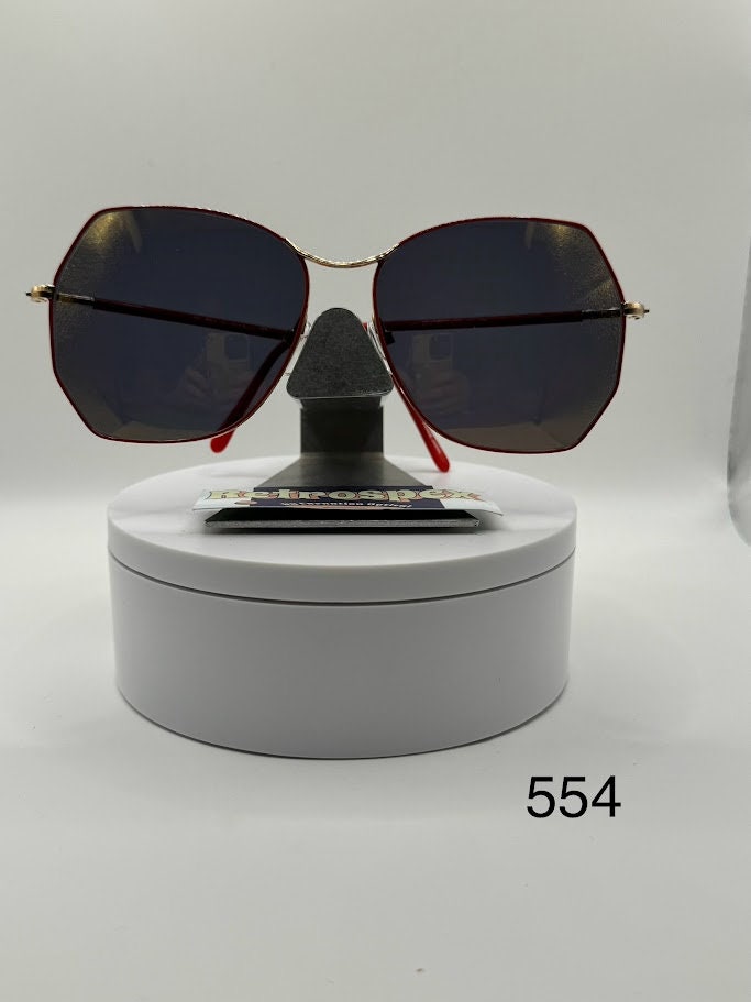Vintage Oversize Sunglasses | NOS | Gold Mirror Lens | Red  display picture 3