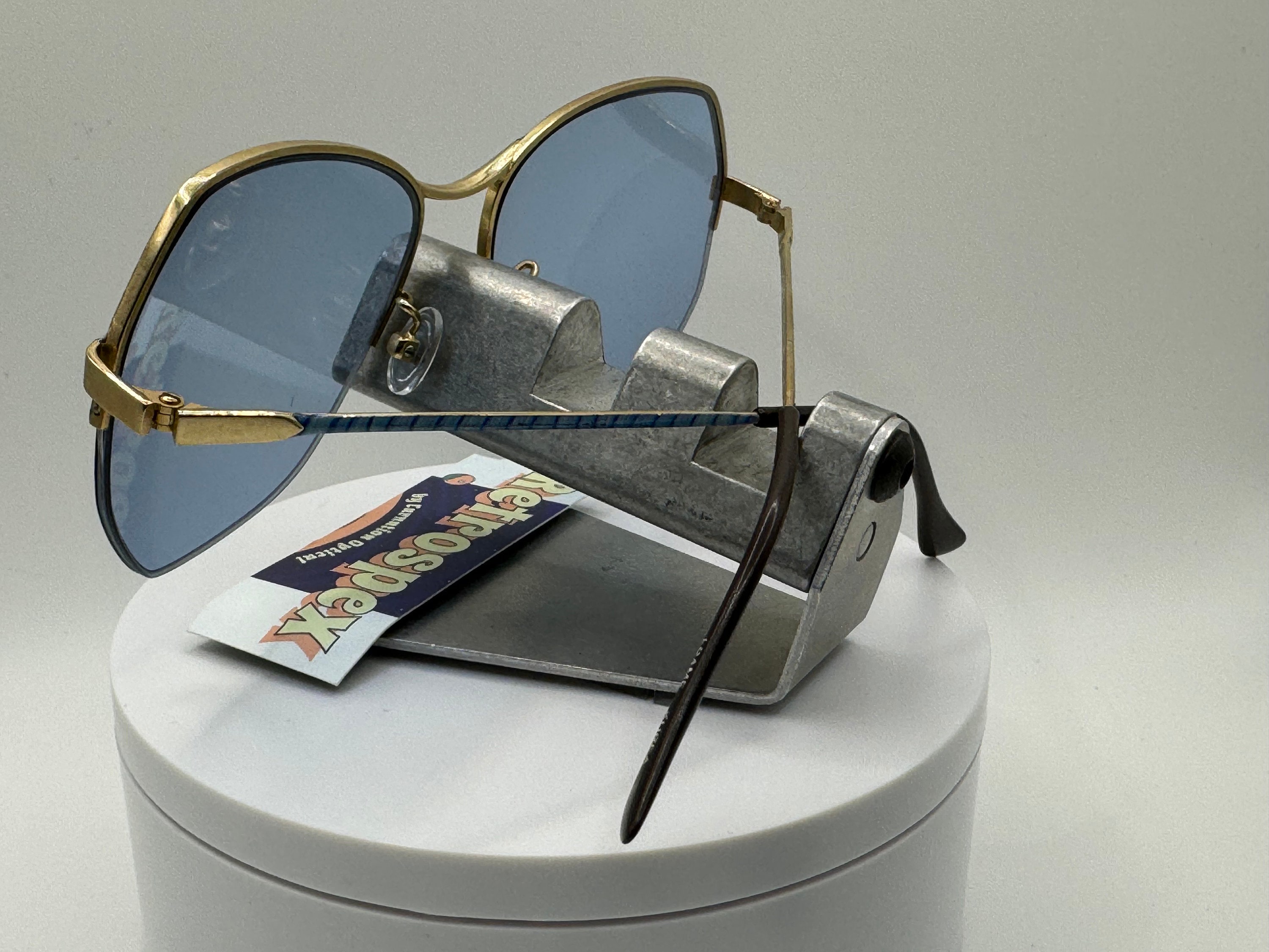 Vintage Oversize Sunglasses NOS 1980s Style Blue Lens Blue Stripe Frame Retro Oversized VINTAGE 80s RETRO SPORTY WRAP AROUND Style  main image 3