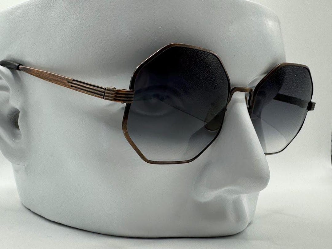 NEW Vintage Oversize Eyeglasses | Non Rx | Grey Fade Lens | Octagon Metal Frame 6_ee7239a7-e1bf-46db-86a1-  main image 2